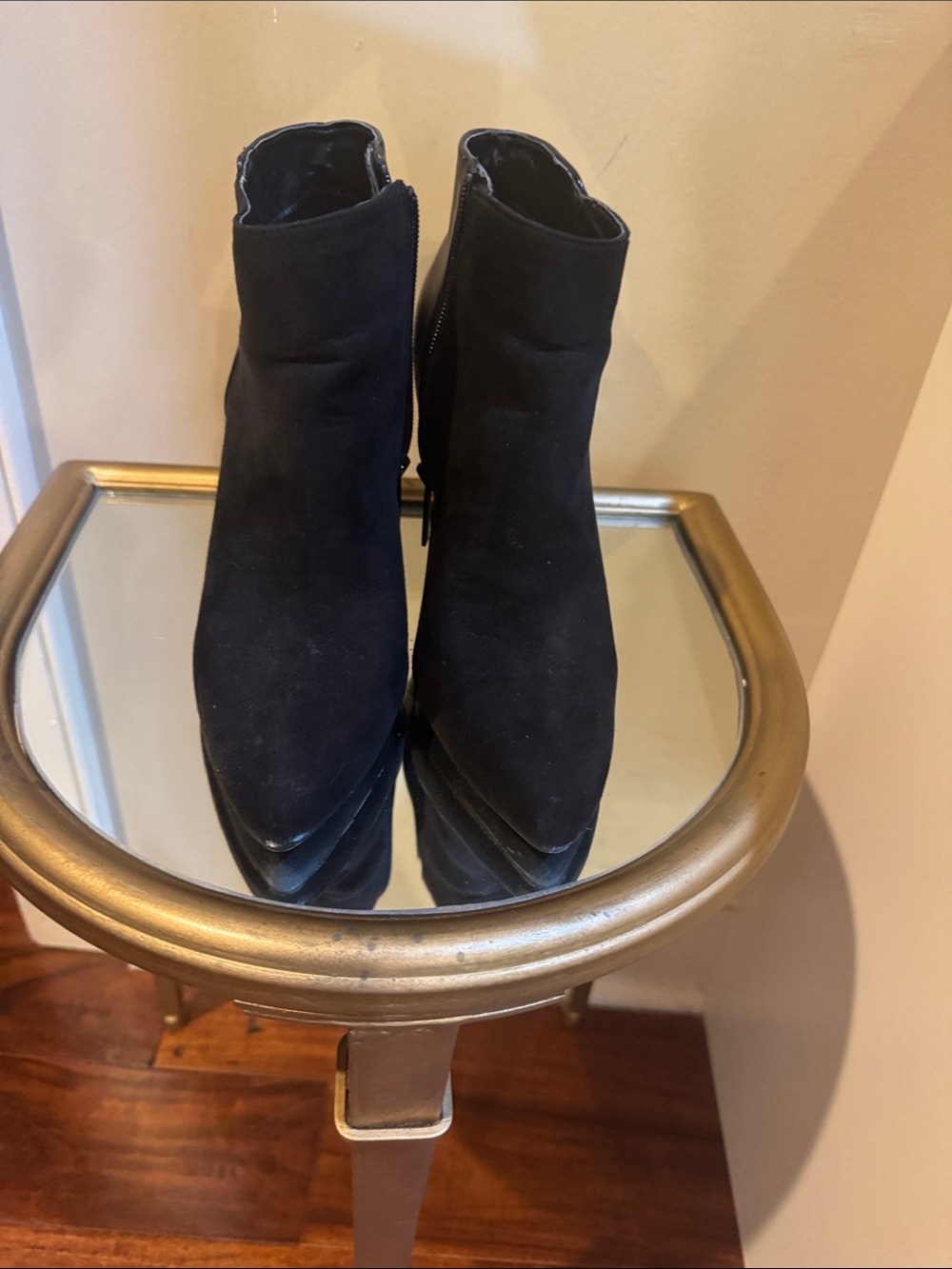 Nine West Black Suede Pointed Toe Ankle Booties with Side Zip